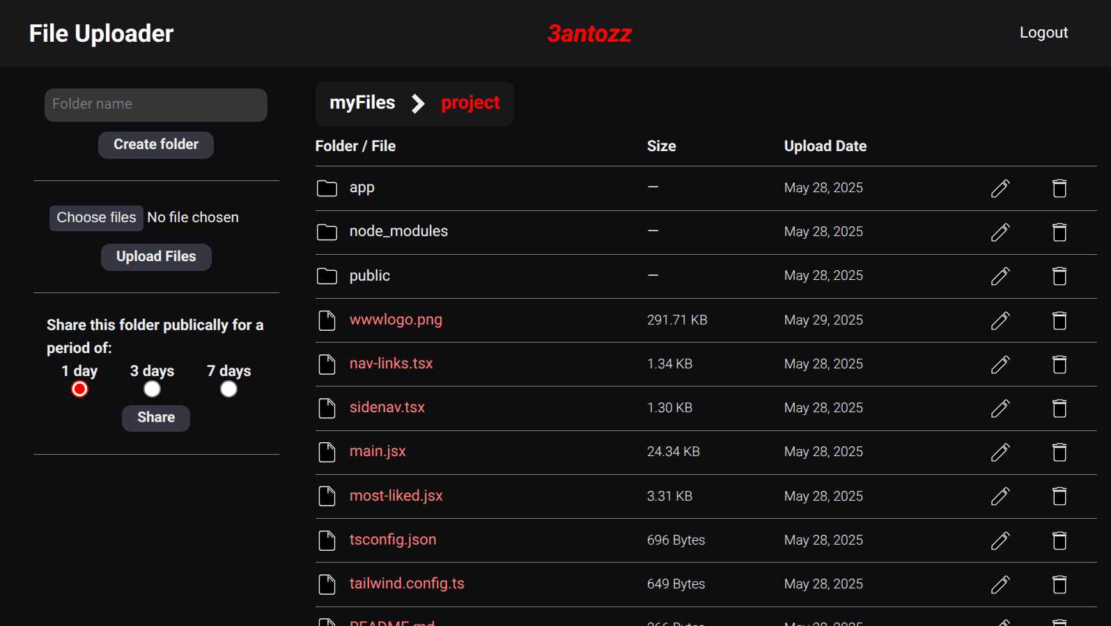 File Uploader interface image
